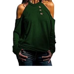 Women's Green Cold Shoulder Sweater